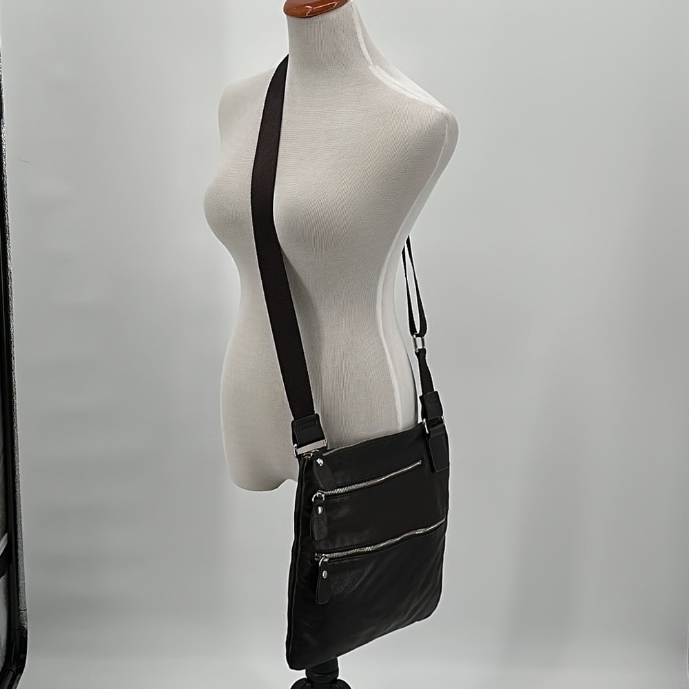 Margot Dark Brown Leather Zippered Adjustable Strap Large Crossbody Purse